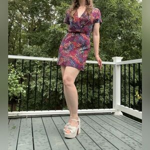 Barneys New York CO-OP Purple Pink Floral 100% Silk  Mini Dress Medium